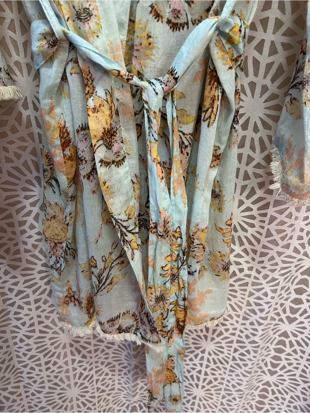 World Market Pale Blue Pastel Floral 100% Cotton Robe - Picture 4 of 10